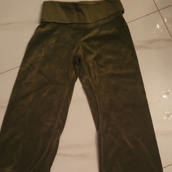 Juicy Couture Pants - Juicy Couture Olive Green Velour Fold-Over Waist Pants